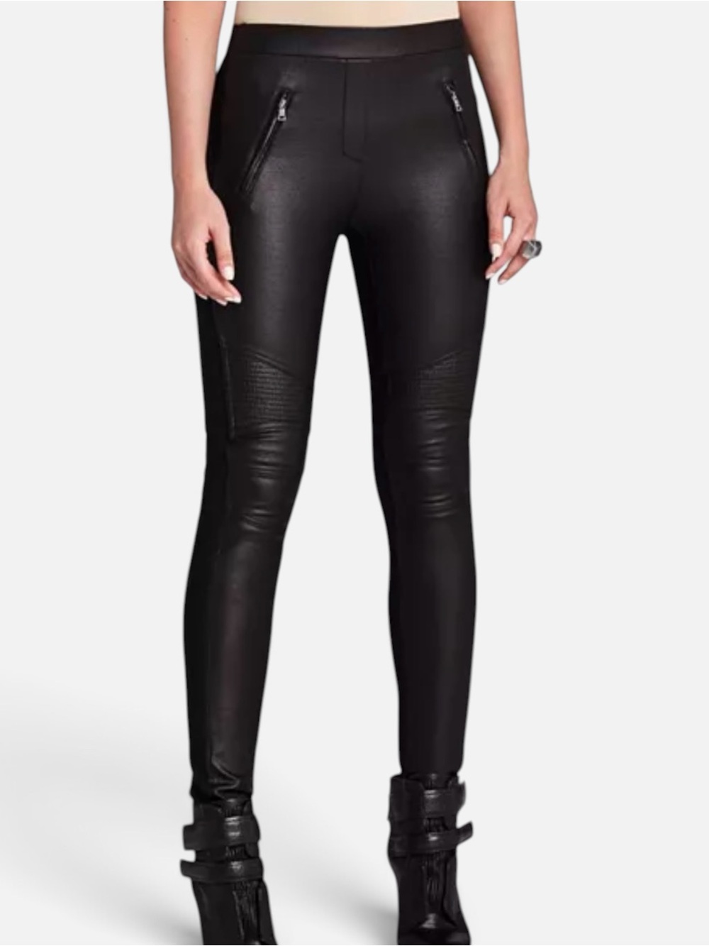 BCBGMaxAzria Kalin Faux Leather Motorcycle Leggings Black Size Medium
